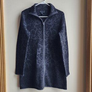 Cynthia Rowley Black Jacquard Long Full Zip Up Cardigan Sweater Size Large